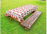Abakuhaus Tovaglia Da Esterno Per Bambini, Acquerello Con Fragole Su Pois Juicy Summer Fashion, Rosa Scuro, Verde E Bianco, 145X305 Cm