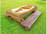 Abakuhaus Tovaglia Da Tavolo Con Caricatura Outdoor, Mongolfiera Nel Cielo Dreamy Clouds Fantasy Surreal Retro Adventure, Pale Brown Multicolore, 145X305 Cm