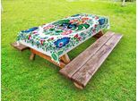 Abakuhaus Tovaglia In Stile Folk Per Esterni, Motivi Tradizionali Polacchi Wzory Lowickie Con Fiori, Foglie E Galli, Multicolore, 145X210 Cm