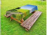 Abakuhaus Tovaglia Naturale Per Esterni, Paesaggio Rurale Con Campo Di Fiori, Alberi E Paesaggio Idilliaco, Verde Mela E Azzurro Pallido, 145X210 Cm