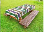 Abakuhaus Amanti Dei Cani Tovaglia Da Esterno, Bassotto In Stile Caricaturale Vestito Con Pigiama Chevron Disegna Pois E Cuori, Multicolore, 145X305 Cm