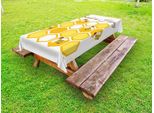 Abakuhaus Honey Bee Tovaglia Da Esterno, Calligrafia Corsiva E Grafica A Esagoni A Forma Di Alveare, Color Cioccolato Terra Giallo, 145X305 Cm