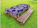Abakuhaus Tovaglia Blu Navy Per Esterni, Stampa Grafica Con Pizzo Floreale, Motivo A Fiocchi Di Neve, Stampa Elaborata, Blu E Bianco, 145X265 Cm