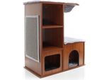 Tiragraffi In Legno Fudajo 80,5 Cm Con Casetta Per Gatti, Tiragraffi Di Design Per Gatti Con 4 Cuscini Distesi, Torre Per Gatti Con Cavità Distesa, Casetta Per Gatti Con Tappetino Tiragraffi