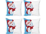 Abakuhaus Set Di Federe Natalizie (4 Pezzi), Inverno-Neve-Natale, Stampa Digitale Moderna Su Entrambi I Lati, 50 Cm X 50 Cm, Blu Vermiglio Bianco
