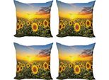 Abakuhaus Set Di Federe Per Cuscini Mediterranei (4 Pezzi), Campo Di Girasoli Al Tramonto, Stampa Digitale Moderna Su Entrambi I Lati, 45 Cm X 45 Cm, Verde Giallo