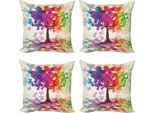 Abakuhaus Set Di Federe Astratte (4 Pezzi), Albero Primaverile Colorato, Stampa Digitale Moderna Su Entrambi I Lati, 50 Cm X 50 Cm, Multicolore