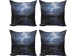 Abakuhaus Set Di Federe Naturali (4 Pezzi), Tempesta Sulla Strada, Stampa Digitale Moderna Su Entrambi I Lati, 50 Cm X 50 Cm, Blu Scuro Grigio