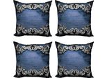 Abakuhaus Set Di Federe Vittoriane (4 Pezzi), Ornamento Gotico In Ferro, Stampa Digitale Moderna Su Entrambi I Lati, 60 Cm X 60 Cm, Blu Scuro Grigio