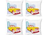 Abakuhaus Set Di Federe Per Cuscini Oldtimer (4 Pezzi), Old Car Grunge Artwork, Stampa Digitale Moderna Su Entrambi I Lati, 60 Cm X 60 Cm, Giallo Turchese