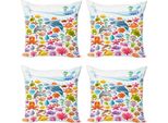 Abakuhaus Set Di Federe Tropicali Con Animali (4 Pezzi), Disegno Fauna Oceanica, Stampa Digitale Moderna Su Entrambi I Lati, 45 Cm X 45 Cm, Multicolore