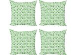 Abakuhaus Set Di Federe Quatrefoil (4 Pezzi), Clovers Marocchino, Stampa Digitale Moderna Su Entrambi I Lati, 60 Cm X 60 Cm, Bianco Verde