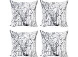 Abakuhaus Set Di Federe Astratte (4 Pezzi), Surreale, Stampa Digitale Moderna Su Entrambi I Lati, 60 Cm X 60 Cm, Grigio Bianco