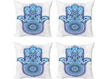 Abakuhaus Set Di Federe Hamsa (4 Pezzi), Eastern Floral, Stampa Digitale Moderna Su Entrambi I Lati, 60 Cm X 60 Cm, Blu Turchese Bianco