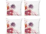 Abakuhaus Set Di Federe Astratte (4 Pezzi), Fiori E Foglie, Stampa Digitale Moderna Su Entrambi I Lati, 50 Cm X 50 Cm, Rosa, Viola E Arancione