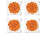 Abakuhaus Set Di Federe Con Motivo Fiori Di Dalia (4 Pezzi), Fiori Di Dalia, Stampa Digitale Moderna Su Entrambi I Lati, 45 Cm X 45 Cm, Arancione