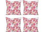Abakuhaus Set Di Federe Con Motivo Fiori Di Dalia (4 Pezzi), Bloom Bouquet Romantic, Stampa Digitale Moderna Su Entrambi I Lati, 50 Cm X 50 Cm, Rosa-Grigio