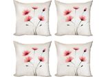 Abakuhaus Set Di Federe Astratte (4 Pezzi), Romantici Boccioli Di Fiori, Moderna Stampa Digitale Su Entrambi I Lati, 40 Cm X 40 Cm, Rosa, Verde E Bianco