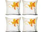 Abakuhaus Set Di Federe Astratte (4 Pezzi), Sole Autunnale E Alberi, Stampa Digitale Moderna Su Entrambi I Lati, 45 Cm X 45 Cm, Giallo Arancione E Nero