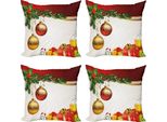 Abakuhaus Set Di Federe Natalizie (4 Pezzi), Yule Eve Ball Flitter, Stampa Digitale Moderna Su Entrambi I Lati, 60 Cm X 60 Cm, Multicolore