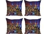 Abakuhaus New York Set Di Federe (4 Pezzi), Fourth Of July Day Usa, Stampa Digitale Moderna Su Entrambi I Lati, 40 Cm X 40 Cm, Viola, Giallo