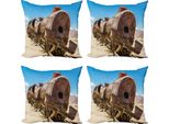 Abakuhaus Set Di Federe Vintage (4 Pezzi), Locomotiva A Vapore, Stampa Digitale Moderna Su Entrambi I Lati, 60 Cm X 60 Cm, Blu, Marrone,