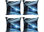 Abakuhaus Set Di Federe Per Cuscini Space (4 Pezzi), Stelle Galactic Journey, Stampa Digitale Moderna Su Entrambi I Lati, 50 Cm X 50 Cm, Blu Grigio
