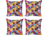 Abakuhaus Set Di Federe Astratte (4 Pezzi), Insetti Fiori Api, Stampa Digitale Moderna Su Entrambi I Lati, 60 Cm X 60 Cm, Multicolore