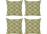 Abakuhaus Set Di Federe Marocchine (4 Pezzi), Stile Vittoriano Orientale, Stampa Digitale Moderna Su Entrambi I Lati, 60 Cm X 60 Cm, Menta Arancione