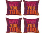 Abakuhaus Set Di Federe Astratte (4 Pezzi), Anche Montag La Odia, Stampa Digitale Moderna Su Entrambi I Lati, 50 Cm X 50 Cm, Arancione E Viola