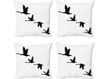 Abakuhaus Set Di Federe Freiheit (4 Pezzi), Gruppo Di Uccelli In Volo, Stampa Digitale Moderna Su Entrambi I Lati, 45 Cm X 45 Cm, Bianco E Nero