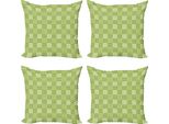 Abakuhaus Set Di Federe Astratte (4 Pezzi), Patchwork Semplice Opera D'arte, Stampa Digitale Moderna Su Entrambi I Lati, 60 Cm X 60 Cm, Calce E Verde Chiaro