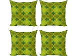 Abakuhaus Set Di Federe Astratte (4 Pezzi), Chiaro Fiore Della Vita, Stampa Digitale Moderna Su Entrambi I Lati, 45 Cm X 45 Cm, Giallo Verde Cacciatore