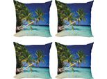 Abakuhaus Set Di Federe Per Cuscini (4 Pezzi), Tropic Island Palms, Stampa Digitale Moderna Su Entrambi I Lati, 45 Cm X 45 Cm, Blu-Verde Acqua