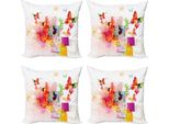Abakuhaus Set Di Federe Astratte (4 Pezzi), Fiori Naturali, Stampa Digitale Moderna Su Entrambi I Lati, 40 Cm X 40 Cm, Multicolore