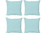 Abakuhaus Set Di Federe Astratte (4 Pezzi), Stile Retrò, Stampa Digitale Moderna Su Entrambi I Lati, 45 Cm X 45 Cm, Azzurro Pallido E Bianco