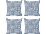 Abakuhaus Set Di Federe Giapponesi (4 Pezzi), Arte Acquerello Chevron, Stampa Digitale Moderna Su Entrambi I Lati, 45 Cm X 45 Cm, Blu Pallido Arancione