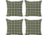 Abakuhaus Set Di Federe Astratte (4 Pezzi), Linee Verticali Quadrate, Stampa Digitale Moderna Su Entrambi I Lati, 40 Cm X 40 Cm, Nero Grigio Verde Lime