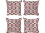 Abakuhaus Set Di Federe Astratte (4 Pezzi), Motivo Tartan, Stampa Digitale Moderna Su Entrambi I Lati, 40 Cm X 40 Cm, Rosa Pallido Avorio Grigio