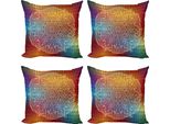 Abakuhaus Set Di Federe Astratte (4 Pezzi), Dettagli Floreali Orientali, Stampa Digitale Moderna Su Entrambi I Lati, 60 Cm X 60 Cm, Multicolore