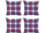 Abakuhaus Set Di Federe Astratte (4 Pezzi), Effetti Scozzesi Vintage, Stampa Digitale Moderna Su Entrambi I Lati, 45 Cm X 45 Cm, Rosa Blu Scuro