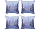Abakuhaus Set Di Federe Per Cuscini (4 Pezzi), Foggy Prag Streets, Stampa Digitale Moderna Su Entrambi I Lati, 50 Cm X 50 Cm, Viola-Grigio