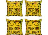 Set Di Federe Per Cuscini Abakuhaus Retro (4 Pezzi), Nerds At Work Grungy, Stampa Digitale Moderna Su Entrambi I Lati, 50 Cm X 50 Cm, Giallo-Nero-Verde