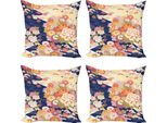 Abakuhaus Set Di Federe Giapponesi (4 Pezzi), Fiori Tradizionali, Stampa Digitale Moderna Su Entrambi I Lati, 60 Cm X 60 Cm, Multicolore