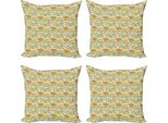 Abakuhaus Set Di Federe Astratte (4 Pezzi), Mix Di Forme Astratte, Stampa Digitale Moderna Su Entrambi I Lati, 45 Cm X 45 Cm, Arancione Verde Azzurro