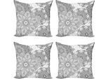 Set Di Federe Per Cuscini Abakuhaus Mandala (4 Pezzi), Eastern Floral, Stampa Digitale Moderna Su Entrambi I Lati, 45 Cm X 45 Cm, Bianco E Grigio