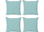 Abakuhaus Set Di Federe Astratte (4 Pezzi), Bold Water Fishing, Stampa Digitale Moderna Su Entrambi I Lati, 45 Cm X 45 Cm, Turchese Bianco