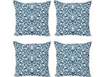 Abakuhaus Set Di Federe Astratte (4 Pezzi), Damasco Antico, Arte Sinuosa, Stampa Digitale Moderna Su Entrambi I Lati, 50 Cm X 50 Cm, Blu E Bianco