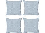 Abakuhaus Set Di Federe Giapponesi (4 Pezzi), Fiori Blu Retrò, Stampa Digitale Moderna Su Entrambi I Lati, 50 Cm X 50 Cm, Blu E Bianco