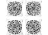 Set Di Federe Per Cuscini Abakuhaus Mandala (4 Pezzi), Eastern Cosmos, Stampa Digitale Moderna Su Entrambi I Lati, 40 Cm X 40 Cm, Bianco E Nero